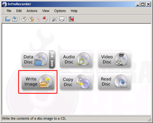 Write iso image using InfraRecorder